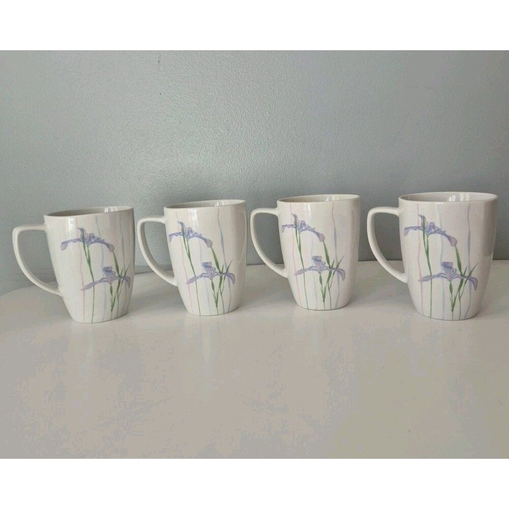 Corelle Coordinates Shadow Iris Set of 4 VTG Square Porcelain Coffee Cups 12 Oz
